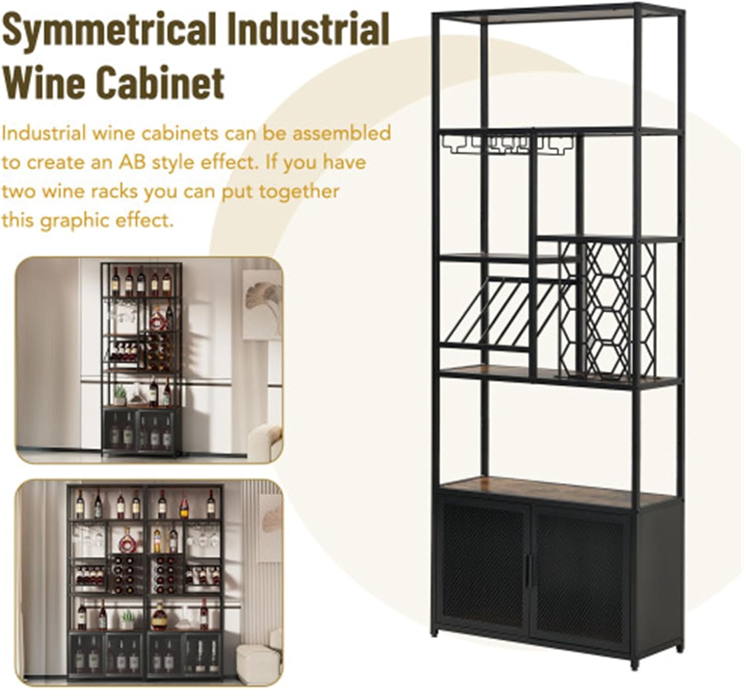 827 Inch Freestanding Wine Rack with 5 Tiers and Glass Shelf