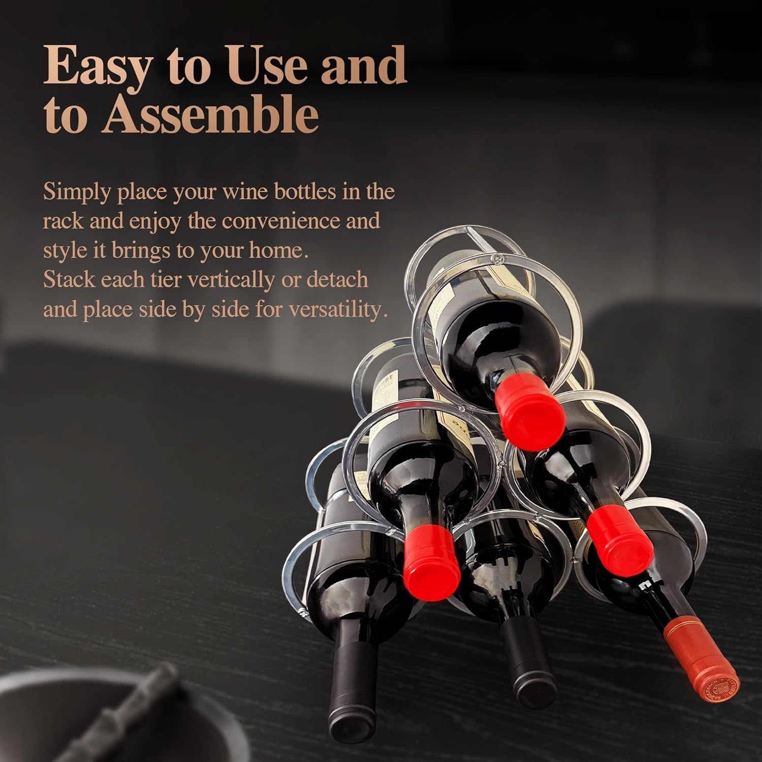 Lilys Home Countertop Wine Rack - 6 Bottle Holder Freestanding Elegant Kitchen Storage