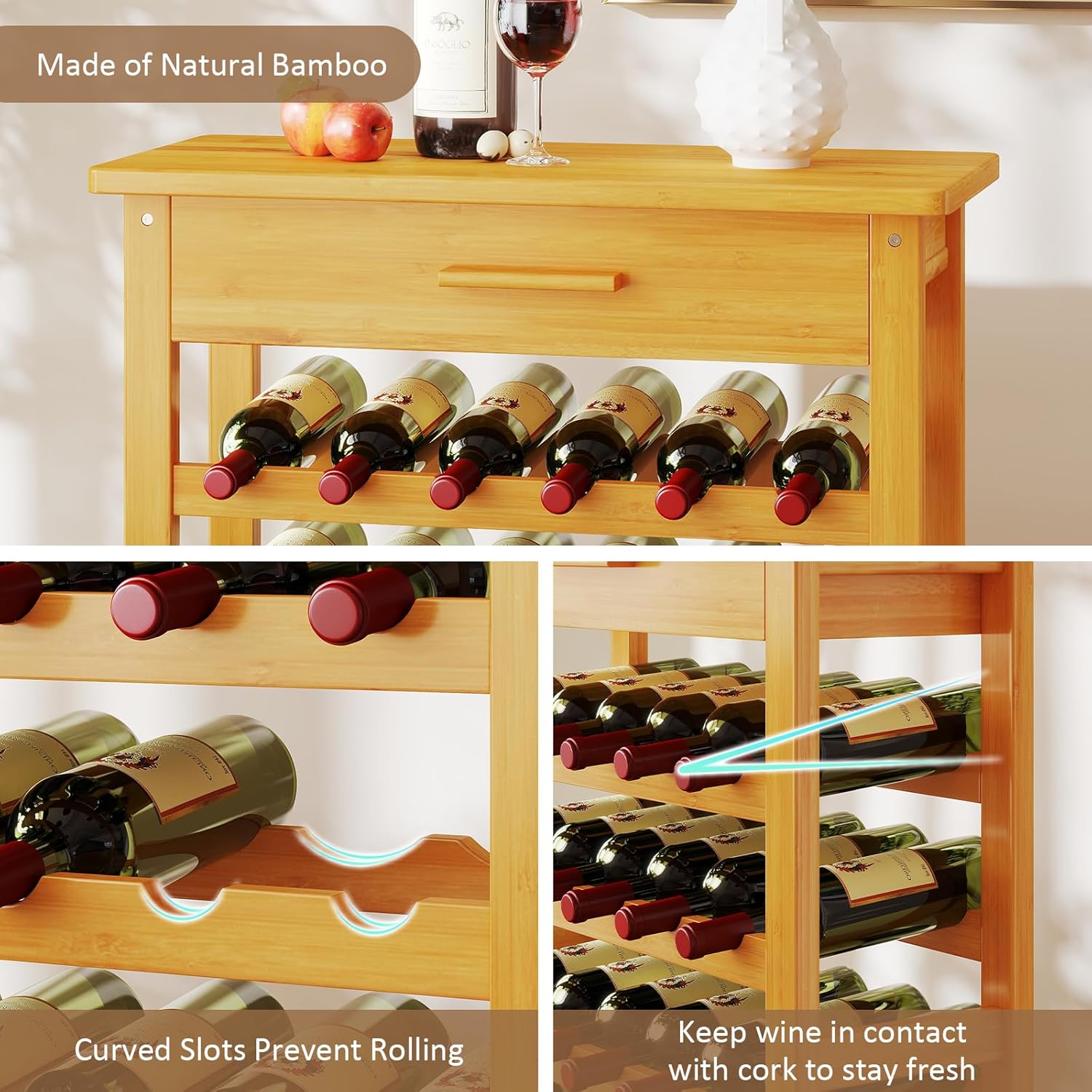 Kinbor 6-Tier Bamboo Wine Rack with Drawer 1