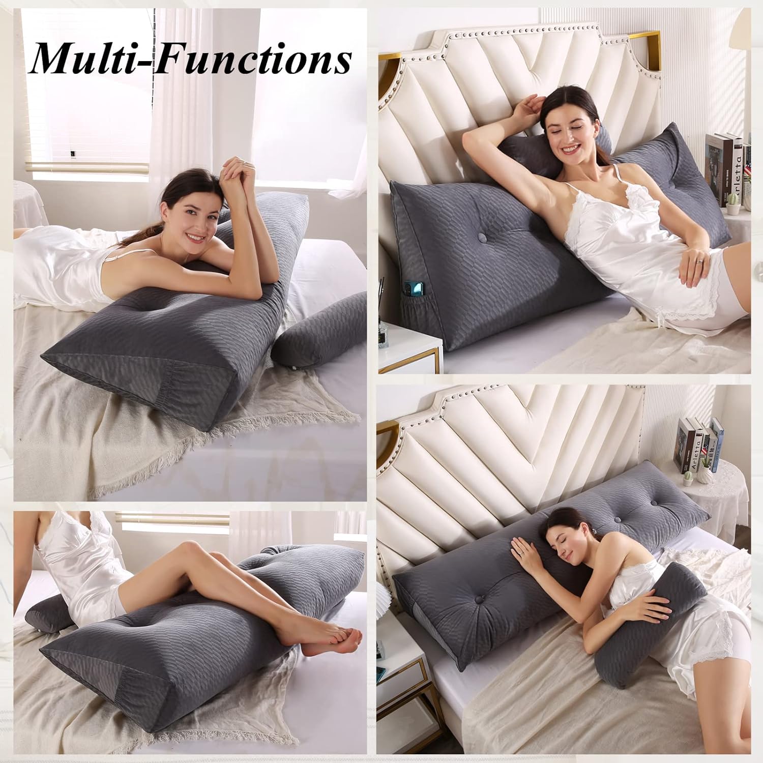 Gpround Wedge Headboard Pillow Set with Roll Neck Pillow