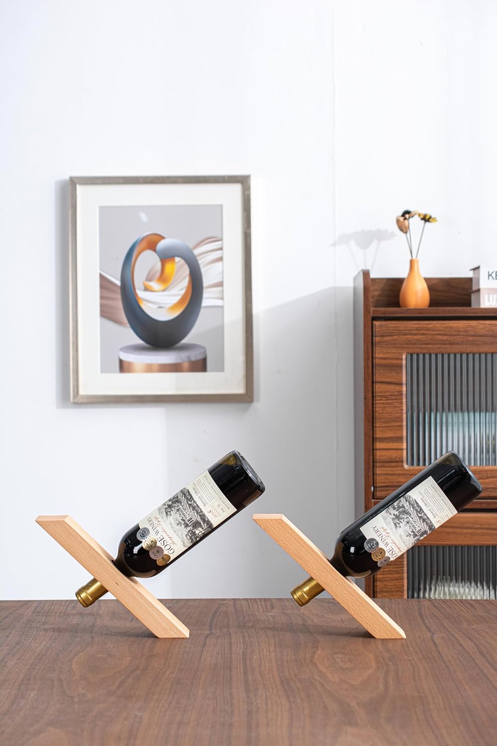 WONQEXZ Wine Bottle Holder - Freestanding Wood Stand for Dining Table