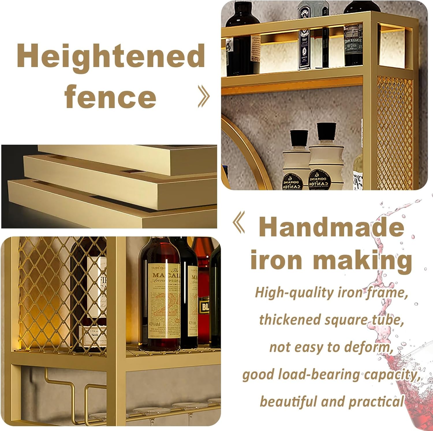 Modern Wall-Mounted Wine Rack with LED Lighting and Glass Holder