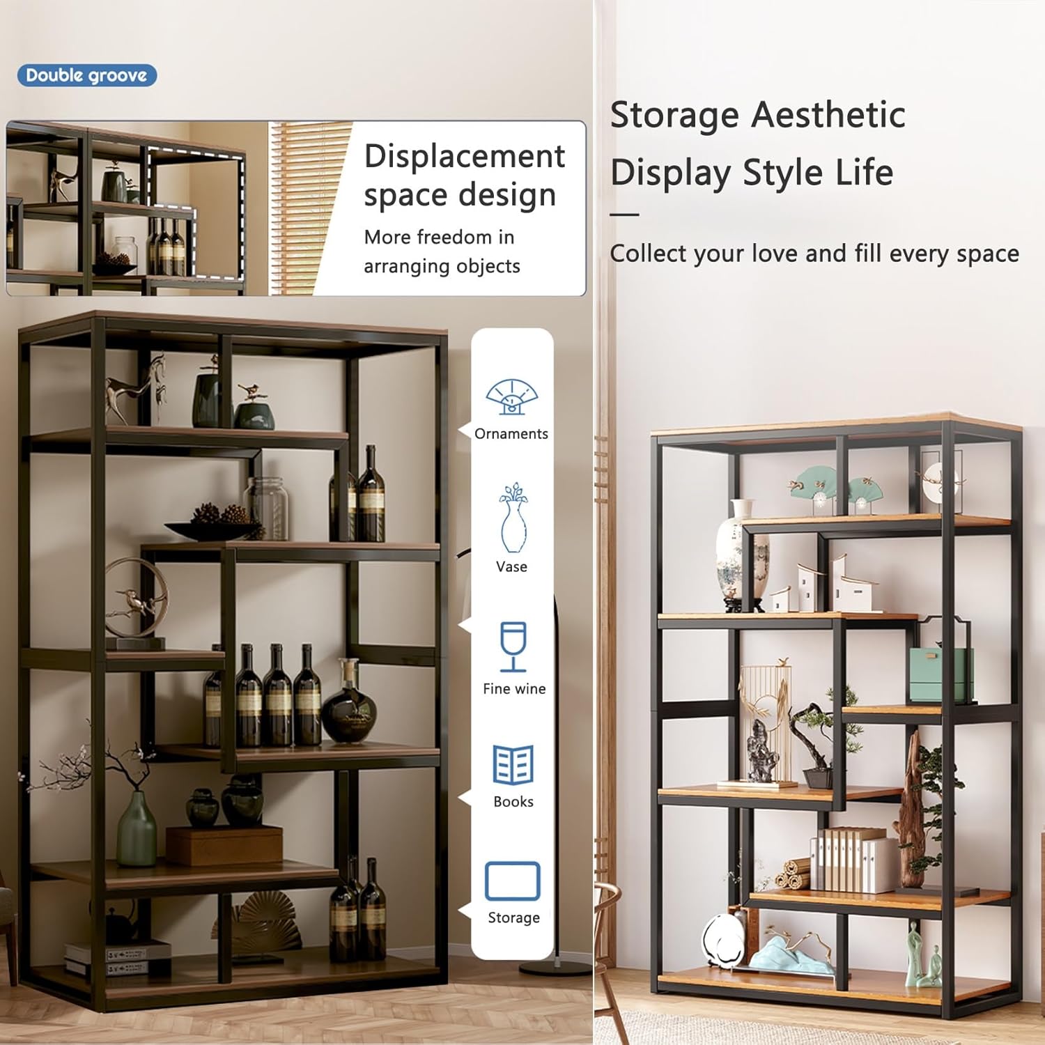 Yclty Freestanding Wine Rack with 6 Shelves Industrial Style