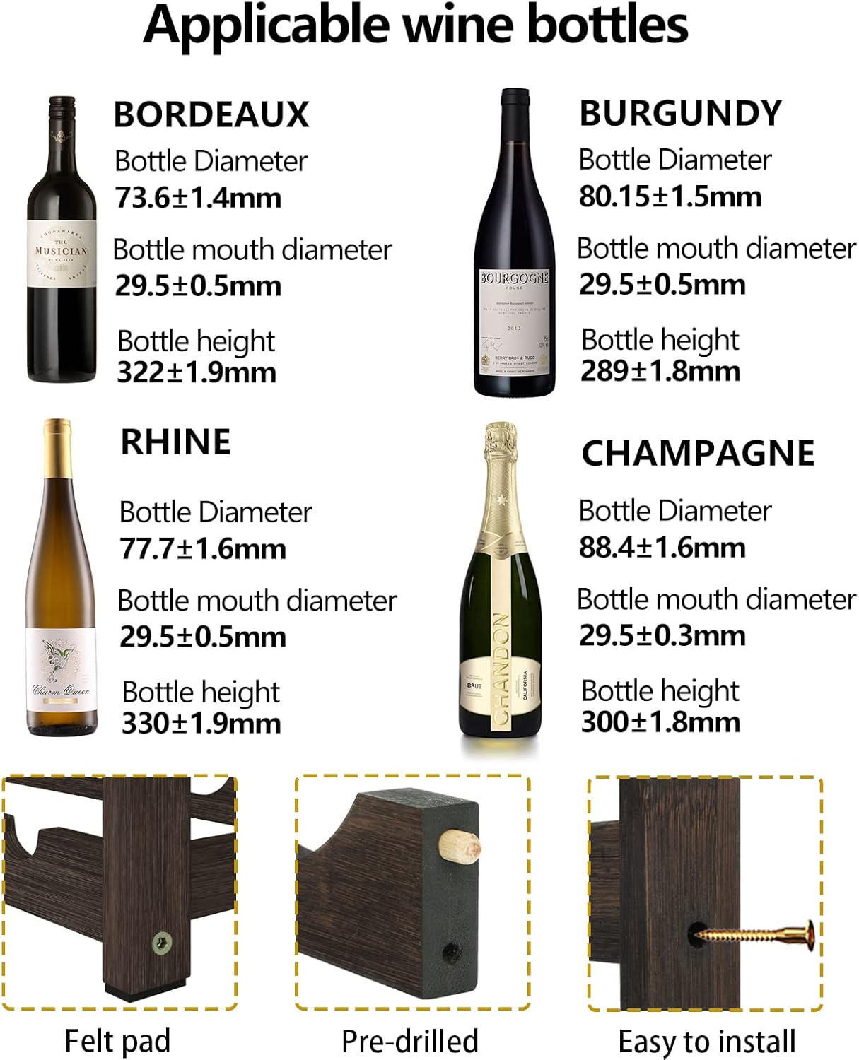 BAMEOS 4 Tier Bamboo Wine Rack Freestanding