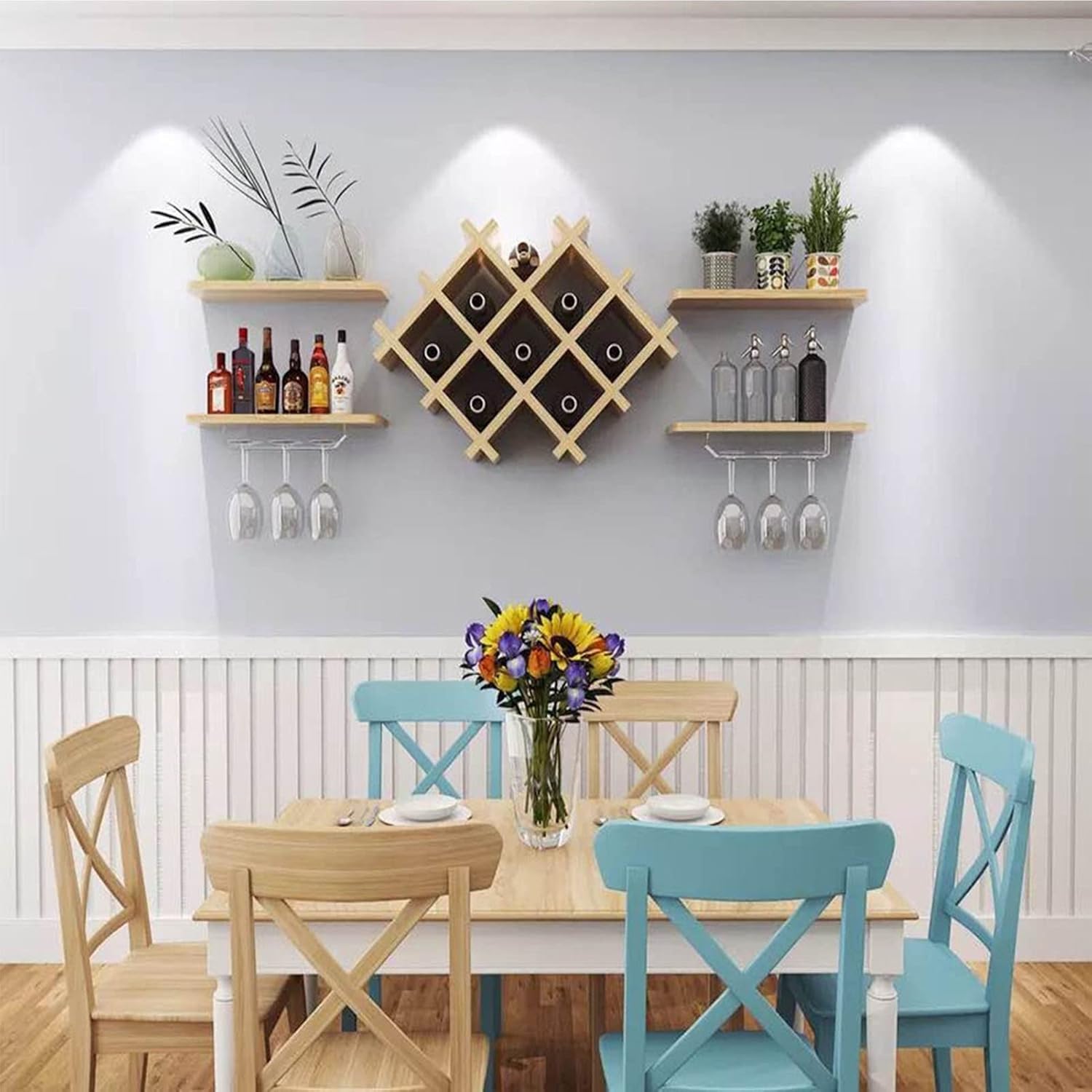 Suuim Wall Shelves - Floating Wine Rack with Glass Holder