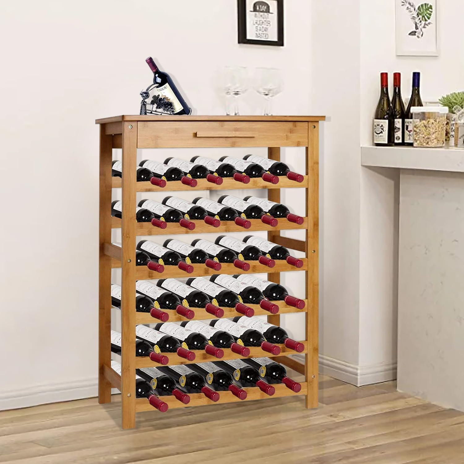 Kinsuite Bamboo Wine Rack 36 Bottle Storage Display Shelves