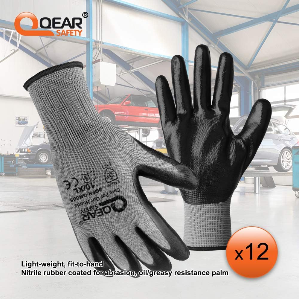 12 Pairs Nitrile Rubber Coated Work Gloves