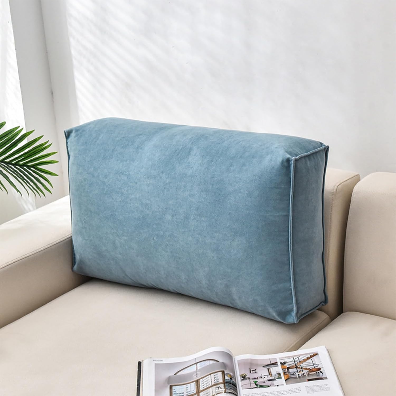 Yonwait Rectangular Headboard Pillow with Removable Cover - Blue 70x12x45cm