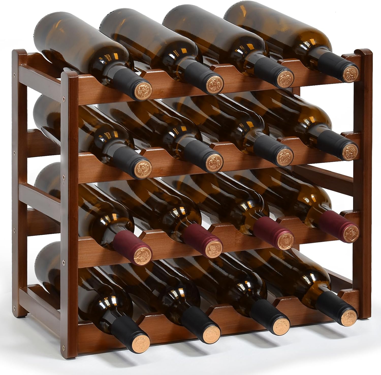 Brown 4-Tier Wine Rack for 16 Bottles