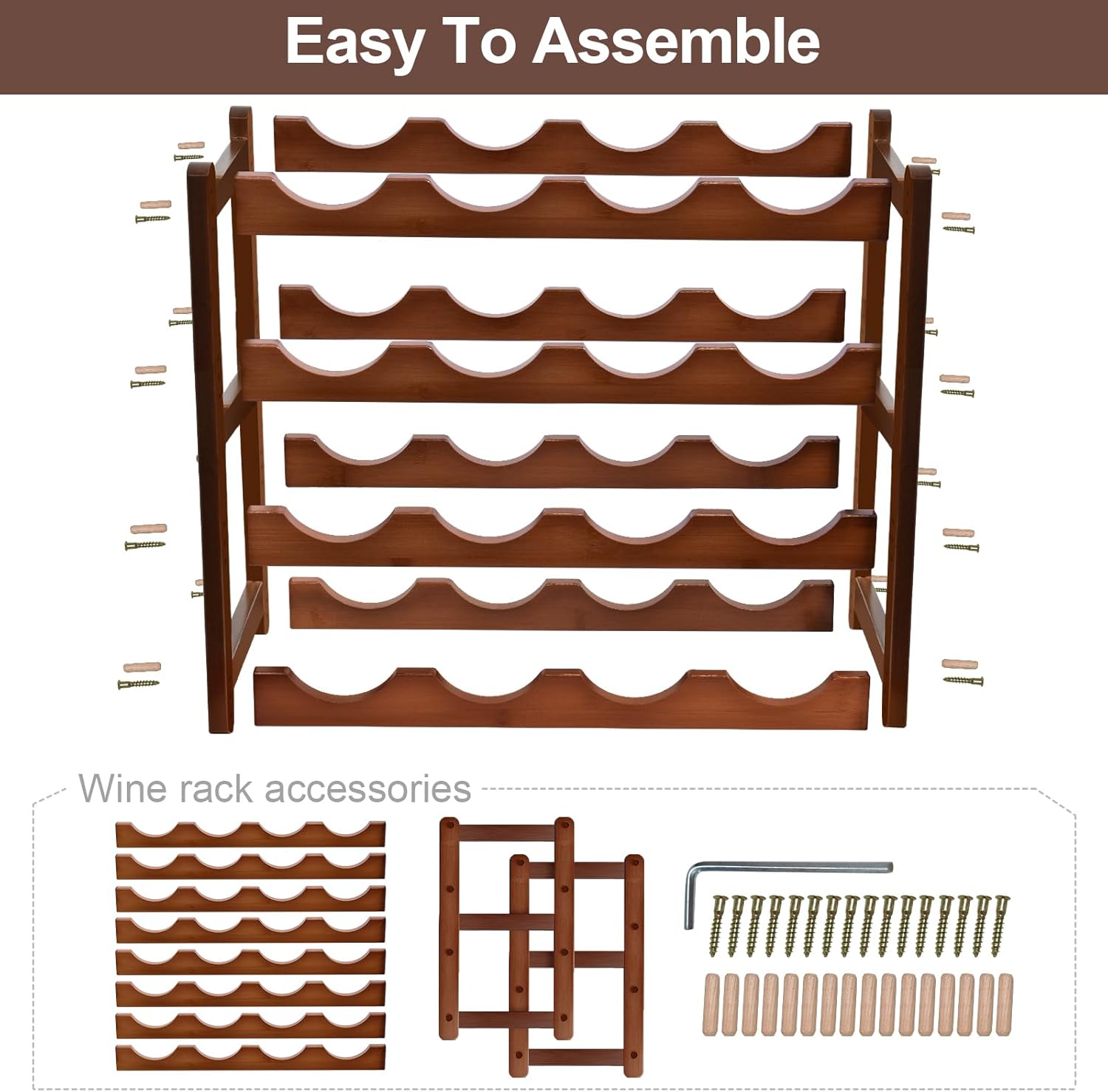 Brown 4-Tier Wine Rack for 16 Bottles
