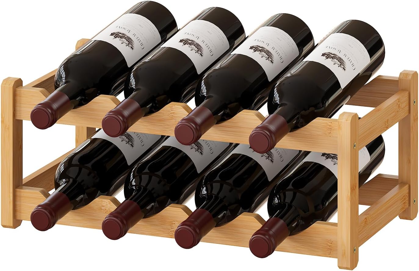 BMOSU Bamboo Wine Rack 2 Tiers Storage Cabinet