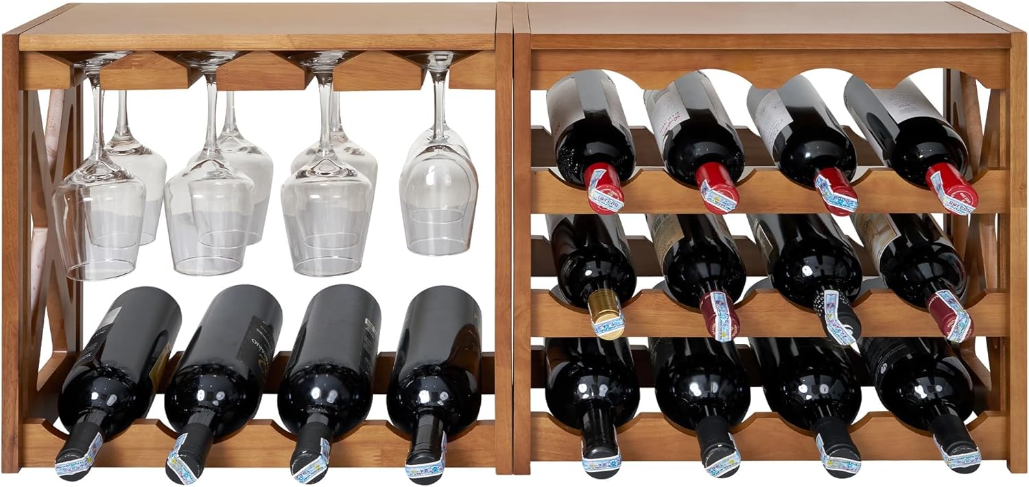 YCICI Wine Rack for 28 Bottles 12 Glasses