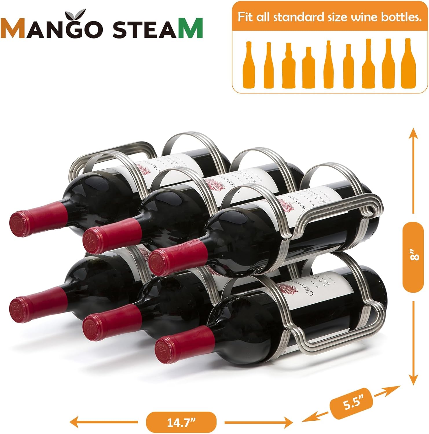 Mango Steam 6 Bottle Wine Rack - Silver 1
