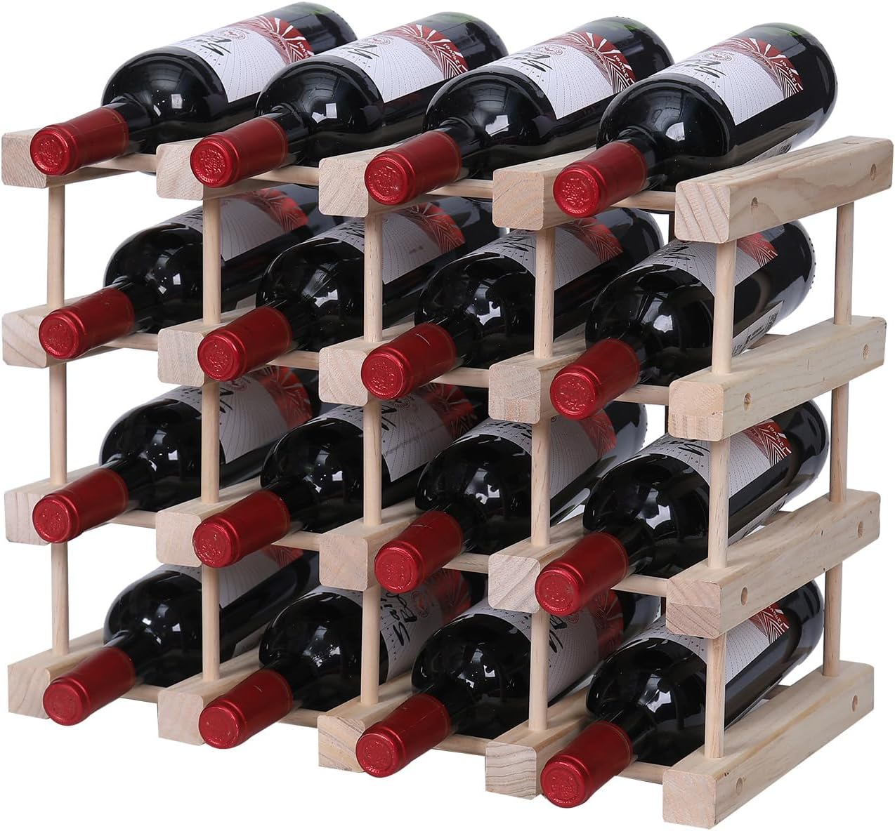 FDHUIJIA 15 Bottle Freestanding Wine Rack Wooden