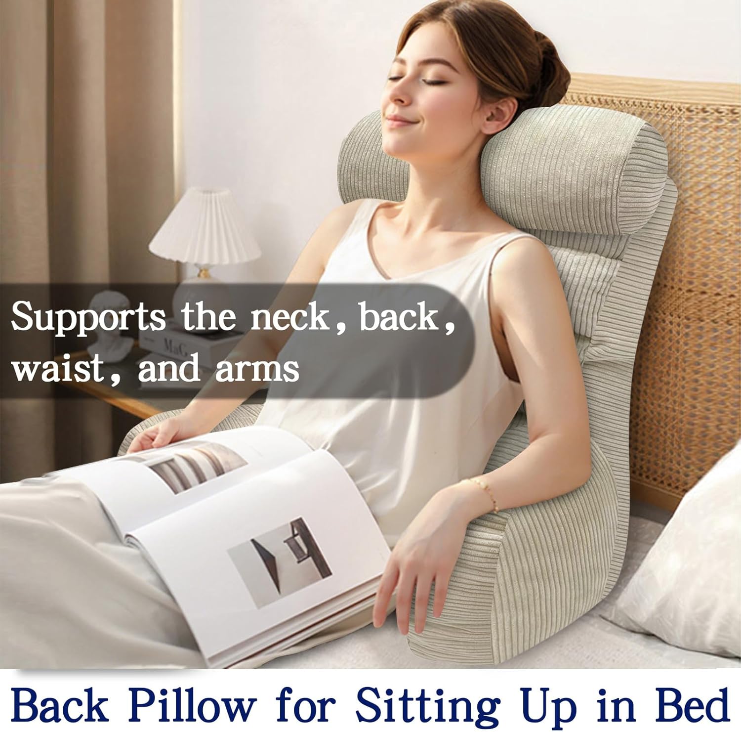 Extra Large Reading Pillow with Arm and Neck Support Cream