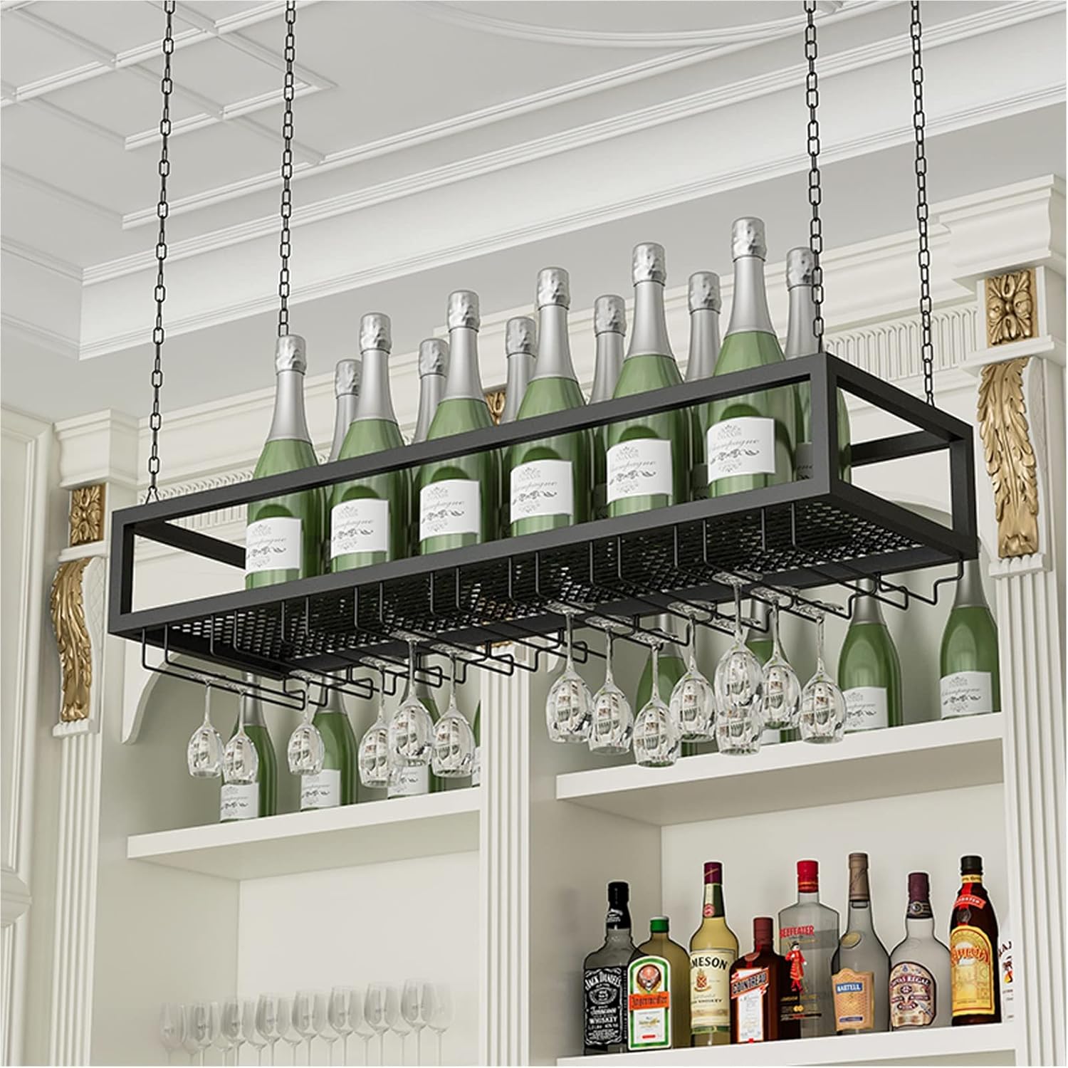 KOHARA Hanging Wine Glass Rack - Wall-Mounted Wine Shelf for Kitchen Bar