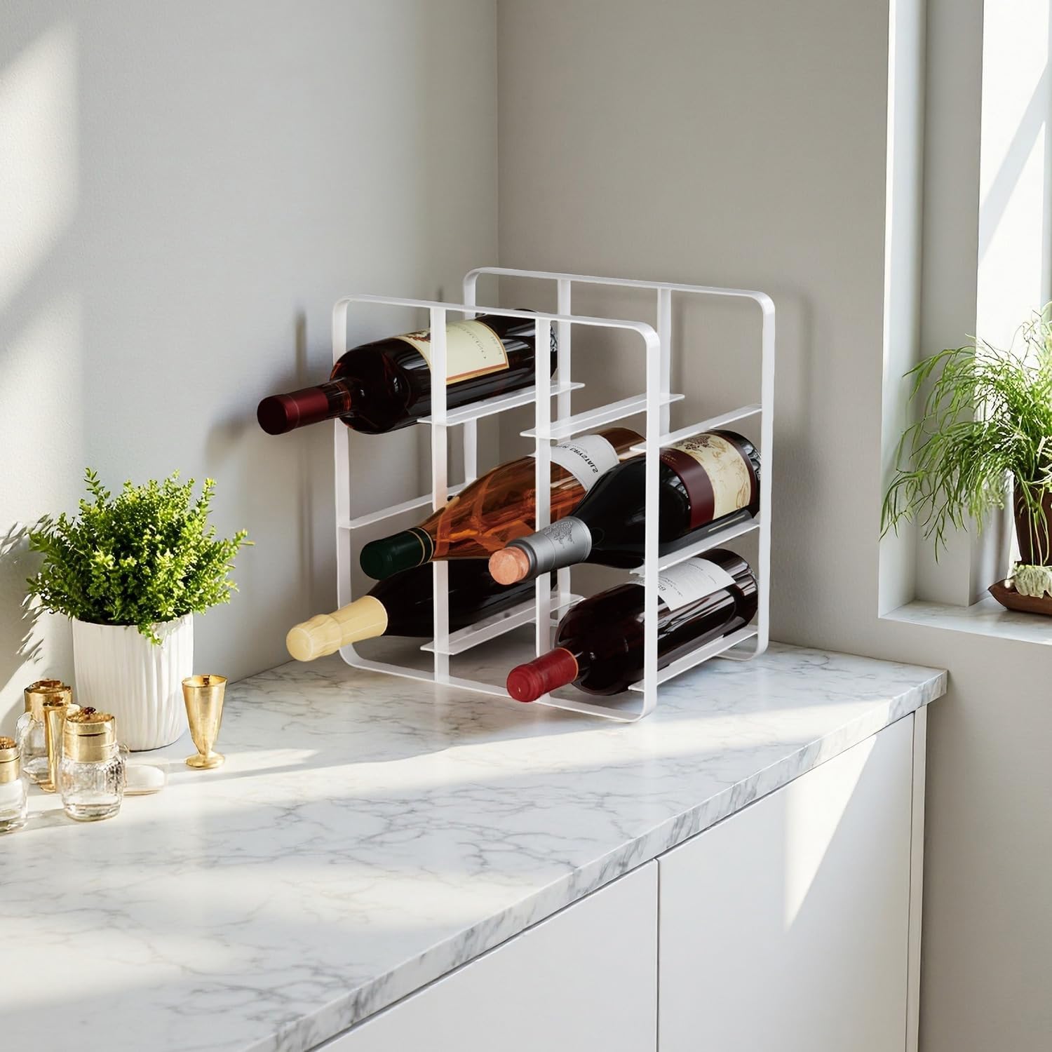 Buruis 9-Bottle Metal Wine Rack Freestanding No Assembly Required White