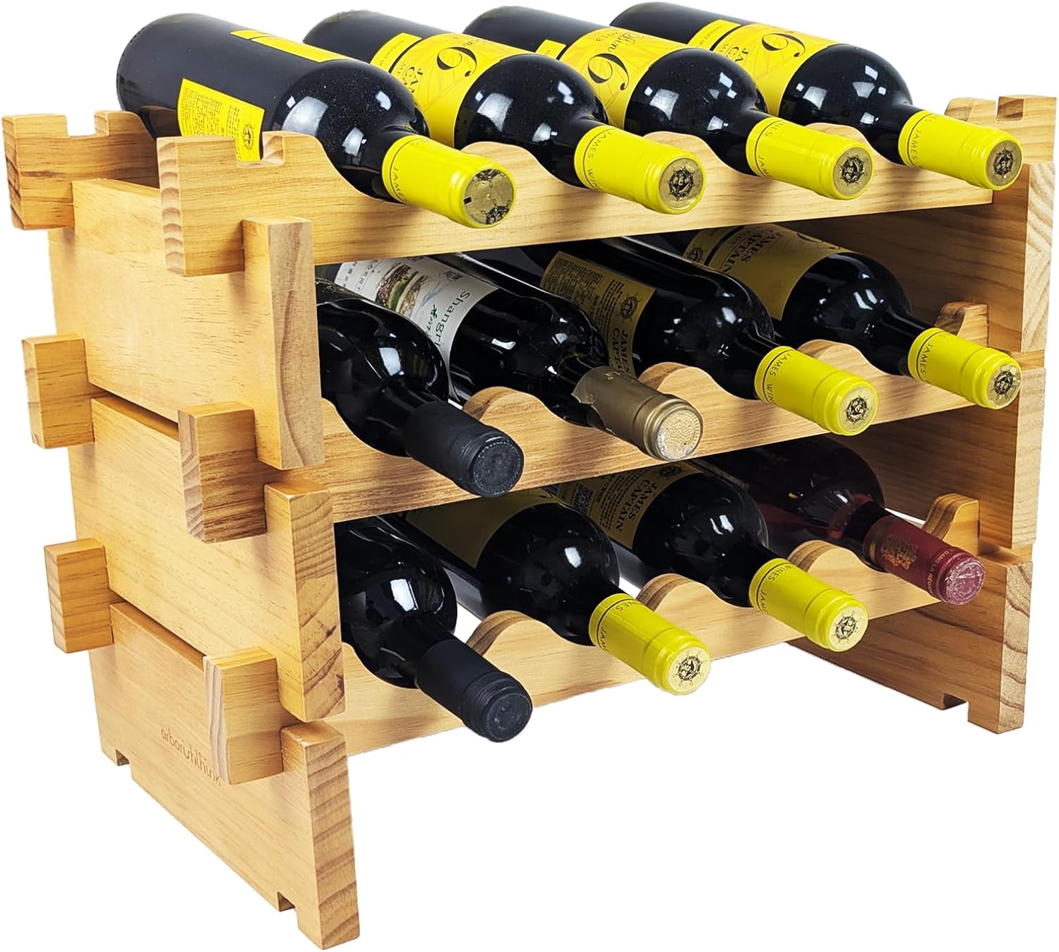 8-Tier Stackable Bamboo Wine Rack 12 Bottle Capacity