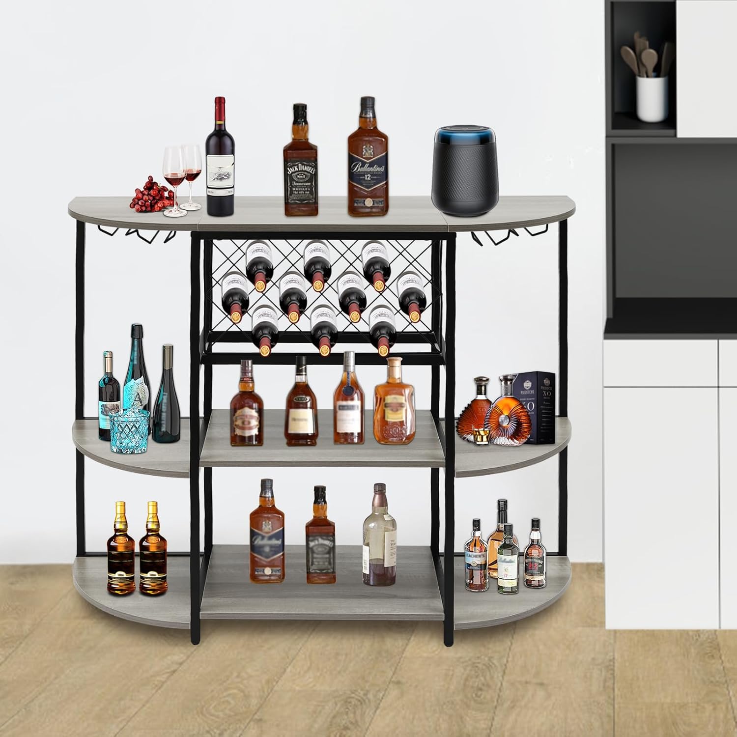 DYRABREST 3 Tier Wine Rack Table with Glass Holder