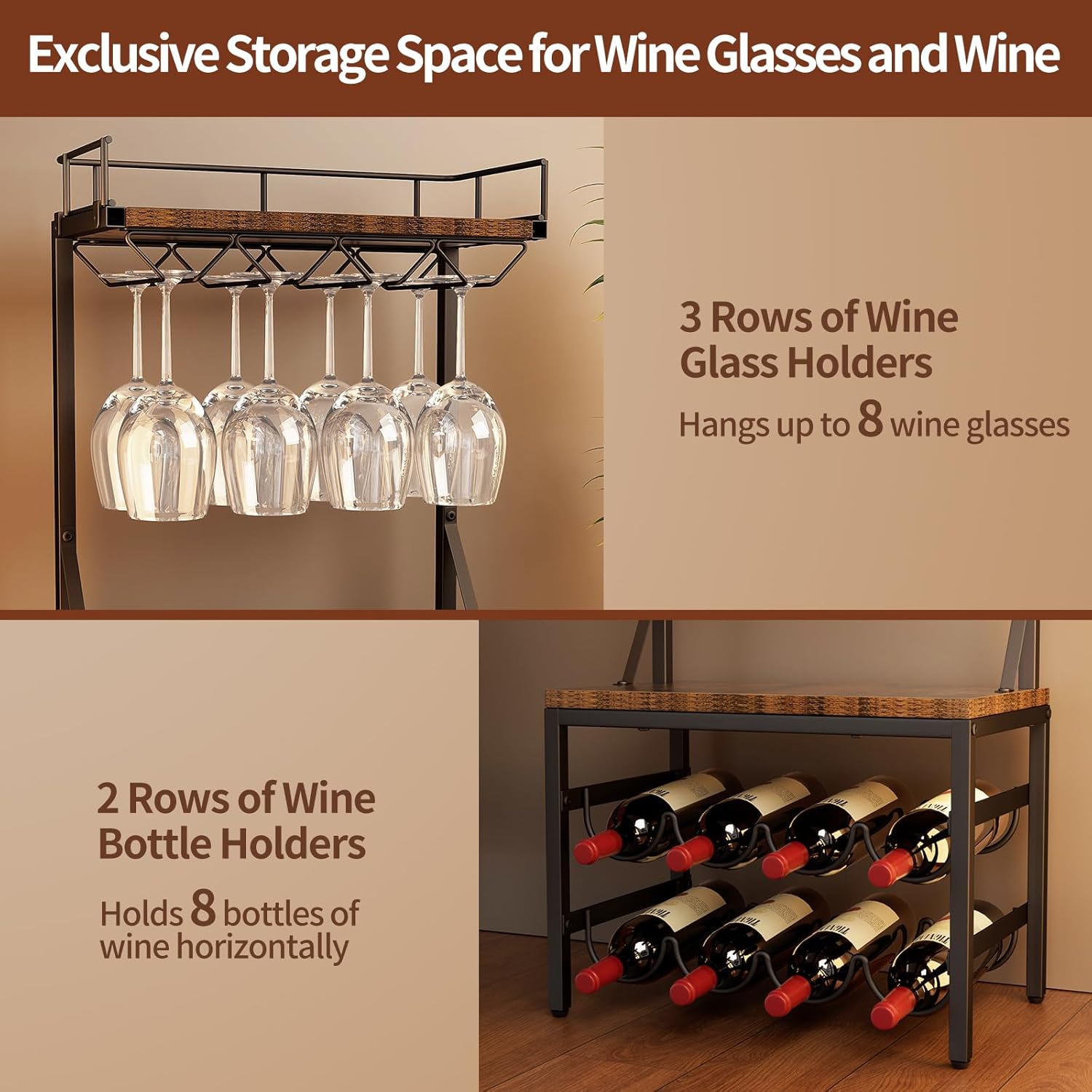 Nuovoware 3-Tier Liquor Cabinet with Wine Rack - Black Retro Brown