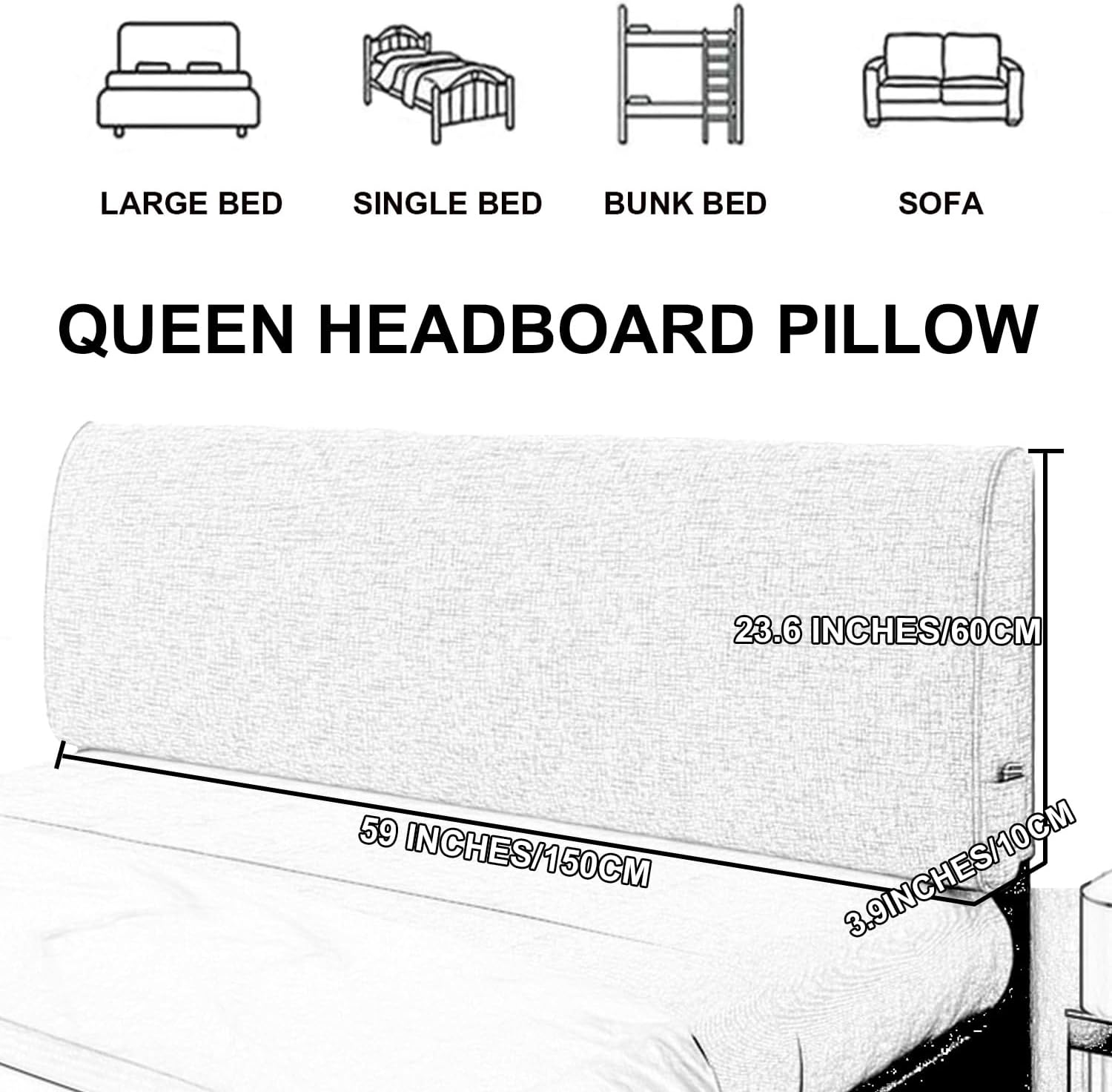 ZZYK Beige Linen Headboard Pillow 59 Queen Size 1