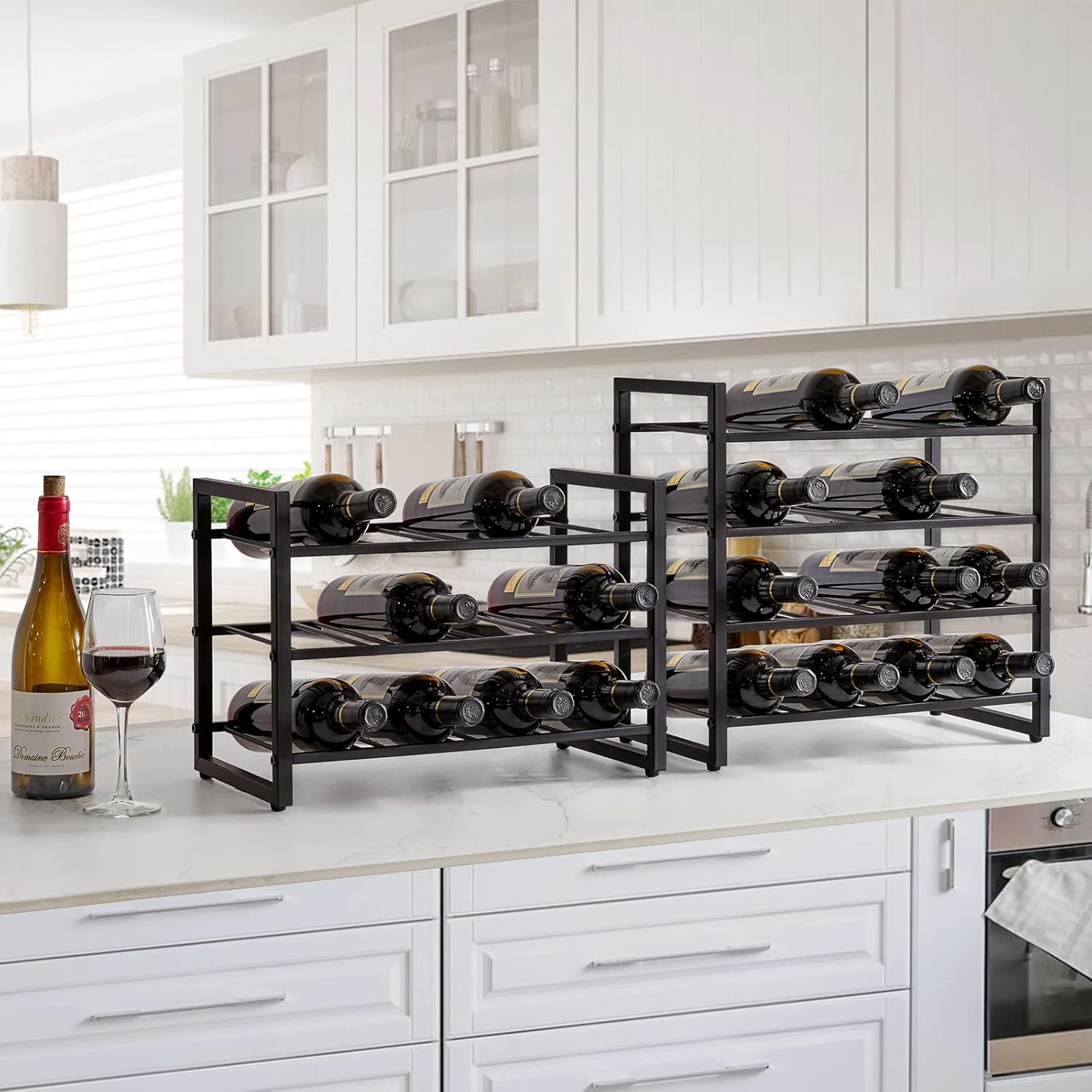 IBUYKE 4 Tier Metal Wine Rack 16 Bottle Capacity Black