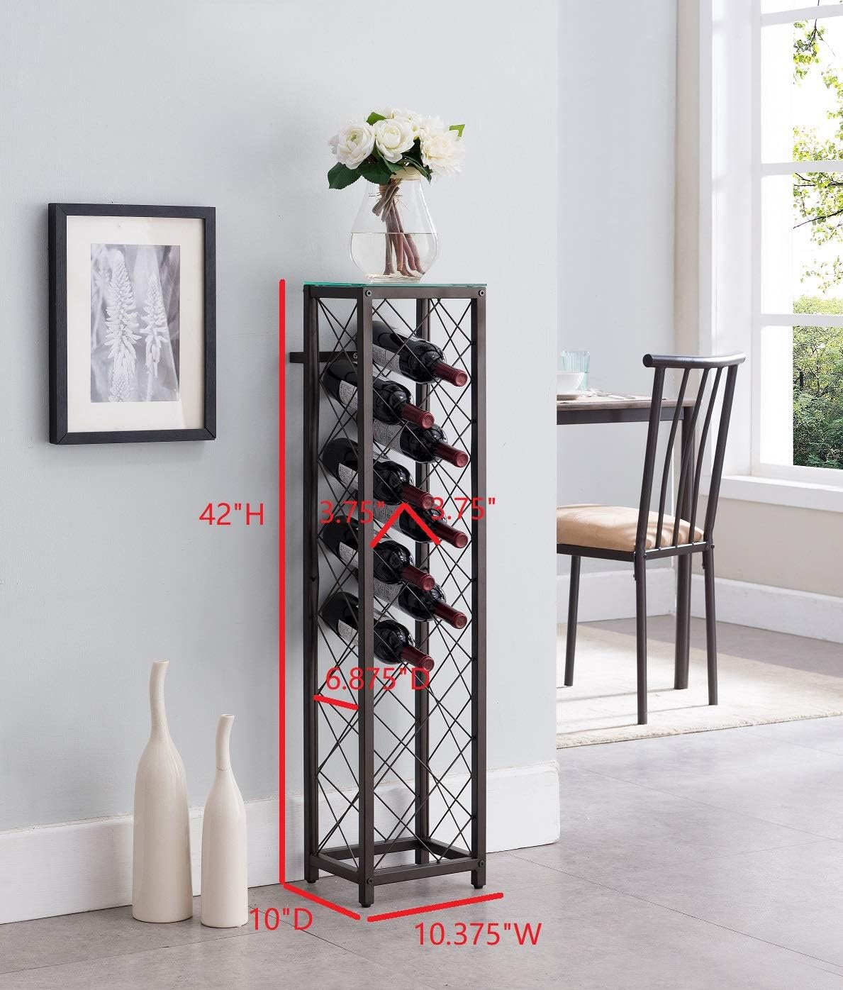 Kings Brand Narenda Freestanding Wine Rack - Pewter 13 Bottles