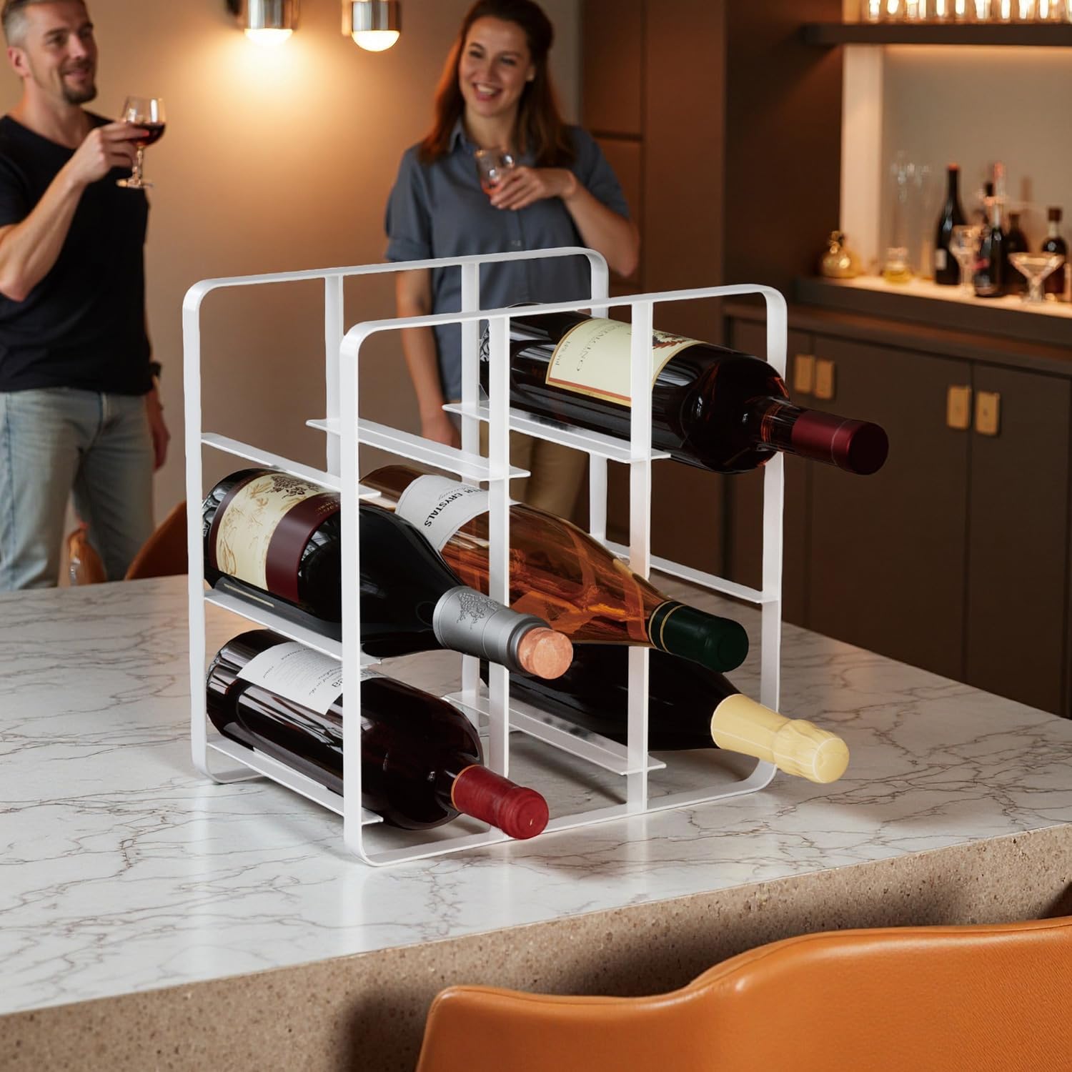 Buruis 9-Bottle Metal Wine Rack Freestanding No Assembly Required White