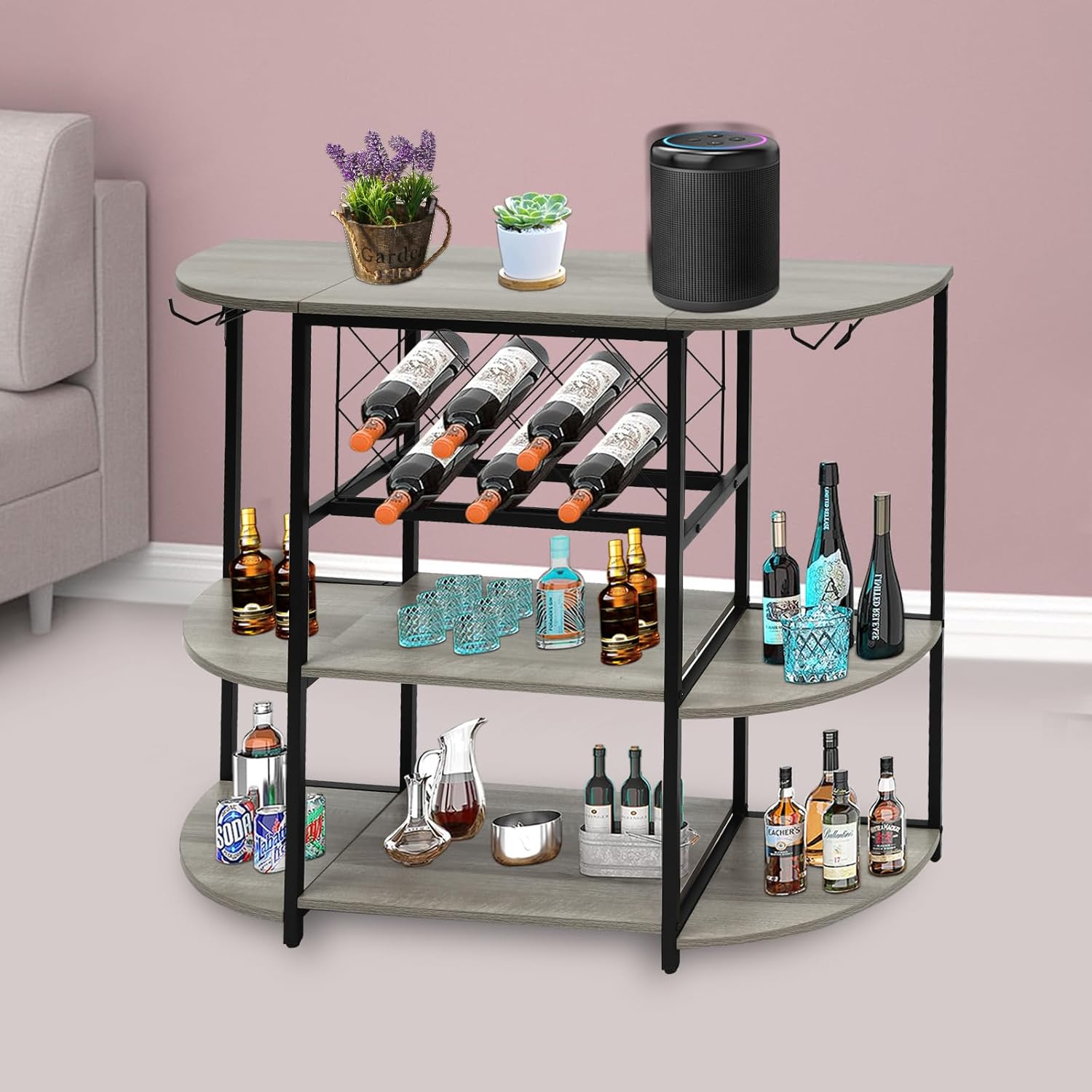 DYRABREST 3 Tier Wine Rack Table with Glass Holder