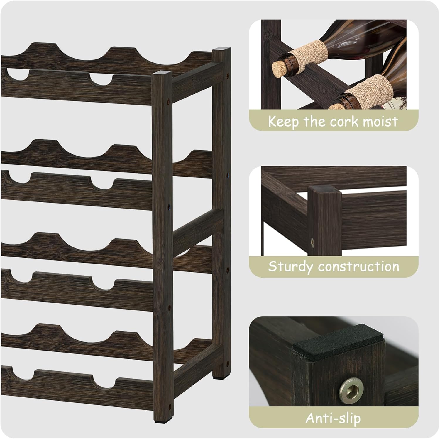 BAMEOS 4 Tier Bamboo Wine Rack Freestanding