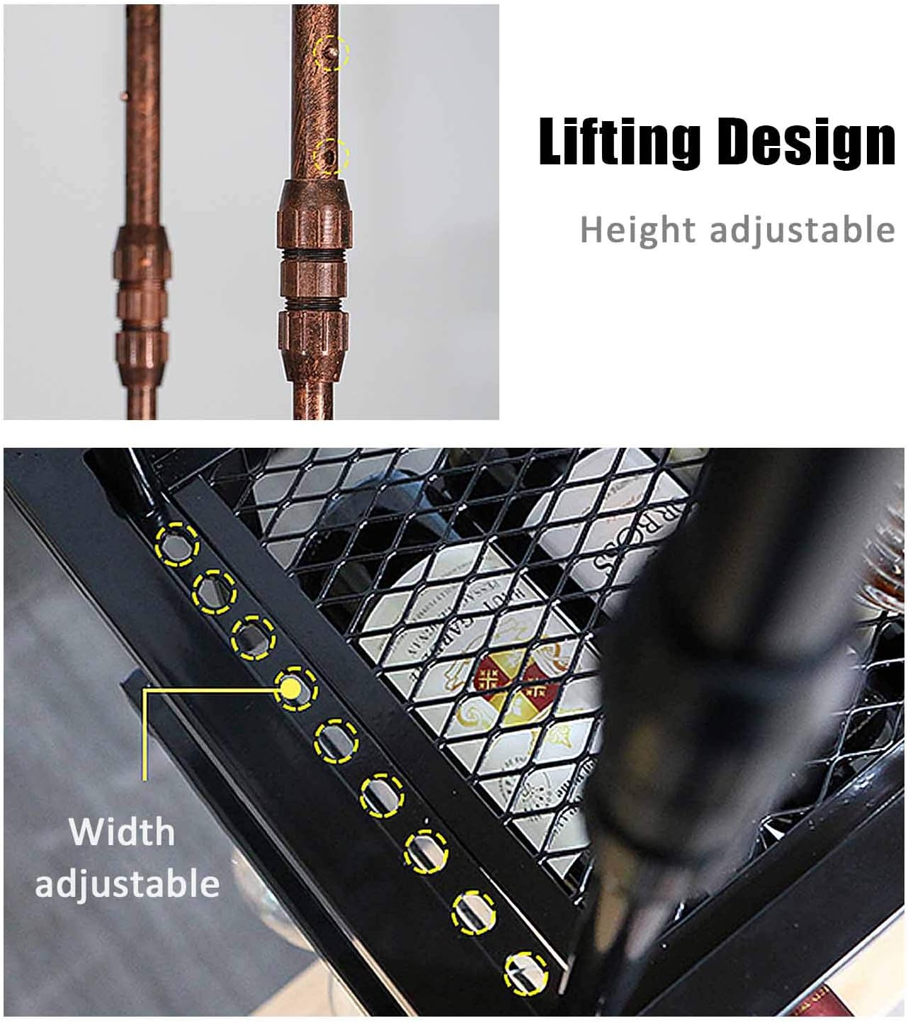 Adjustable Wall-Mounted Wine Rack - 60cm Black Glass Holder