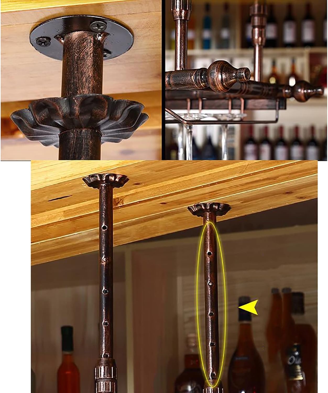 ULAINE Metal Ceiling Wine Rack with Adjustable Height