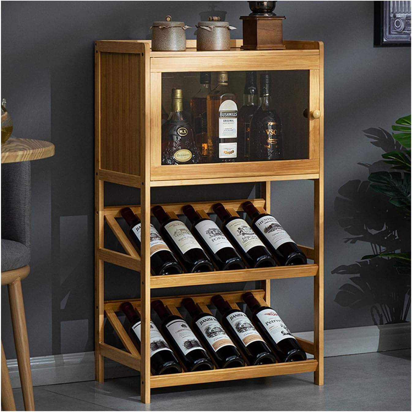 Wood Wine Bar Cabinet with Tabletop Storage Space-Saving Light Brown 52x30x90cm