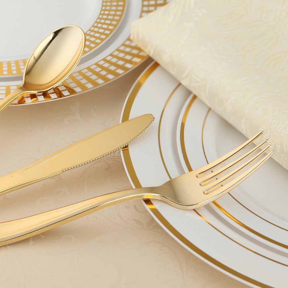 WDF 120 Pieces Gold Plastic Cutlery Set