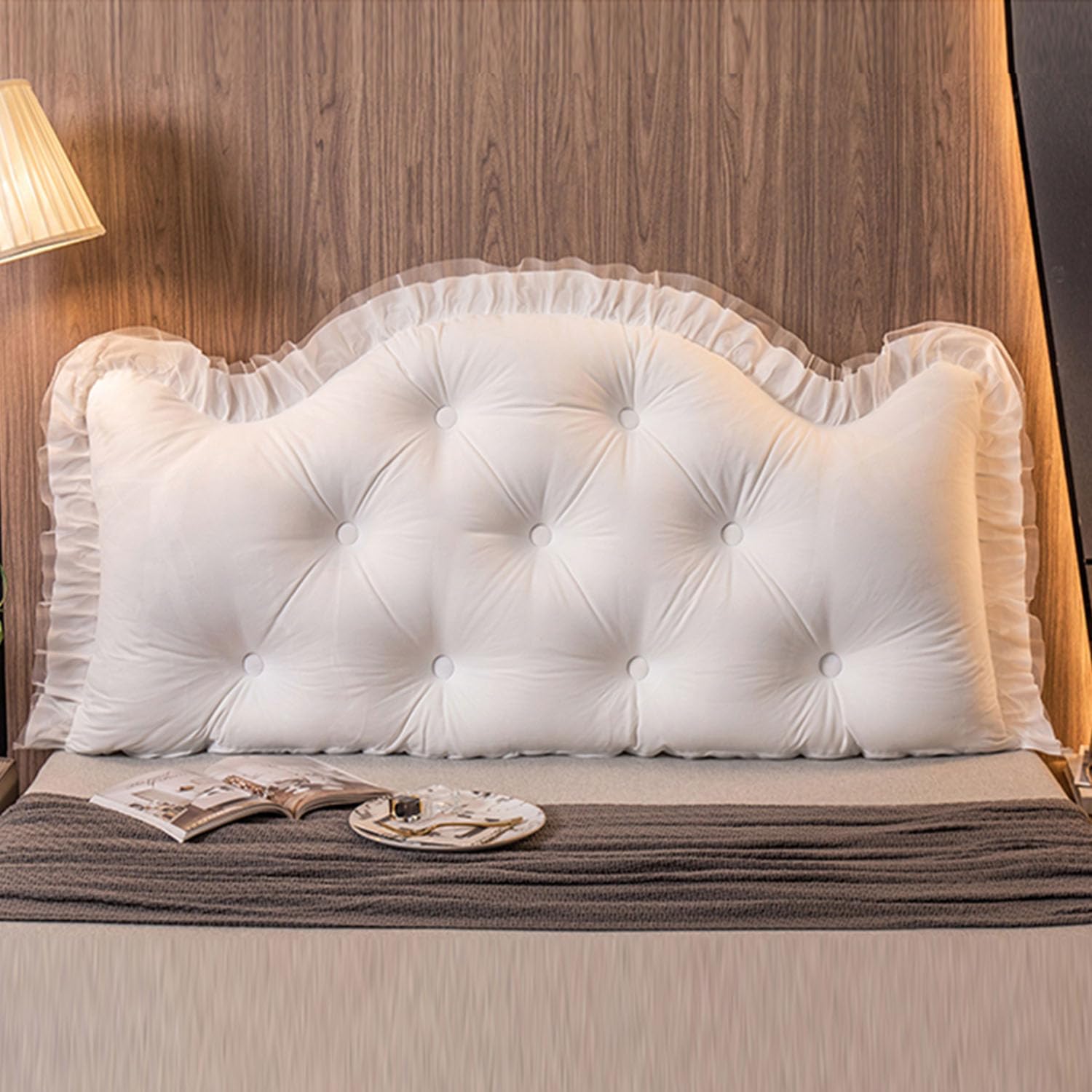 White Fleece Reading Pillow with Removable Headboard