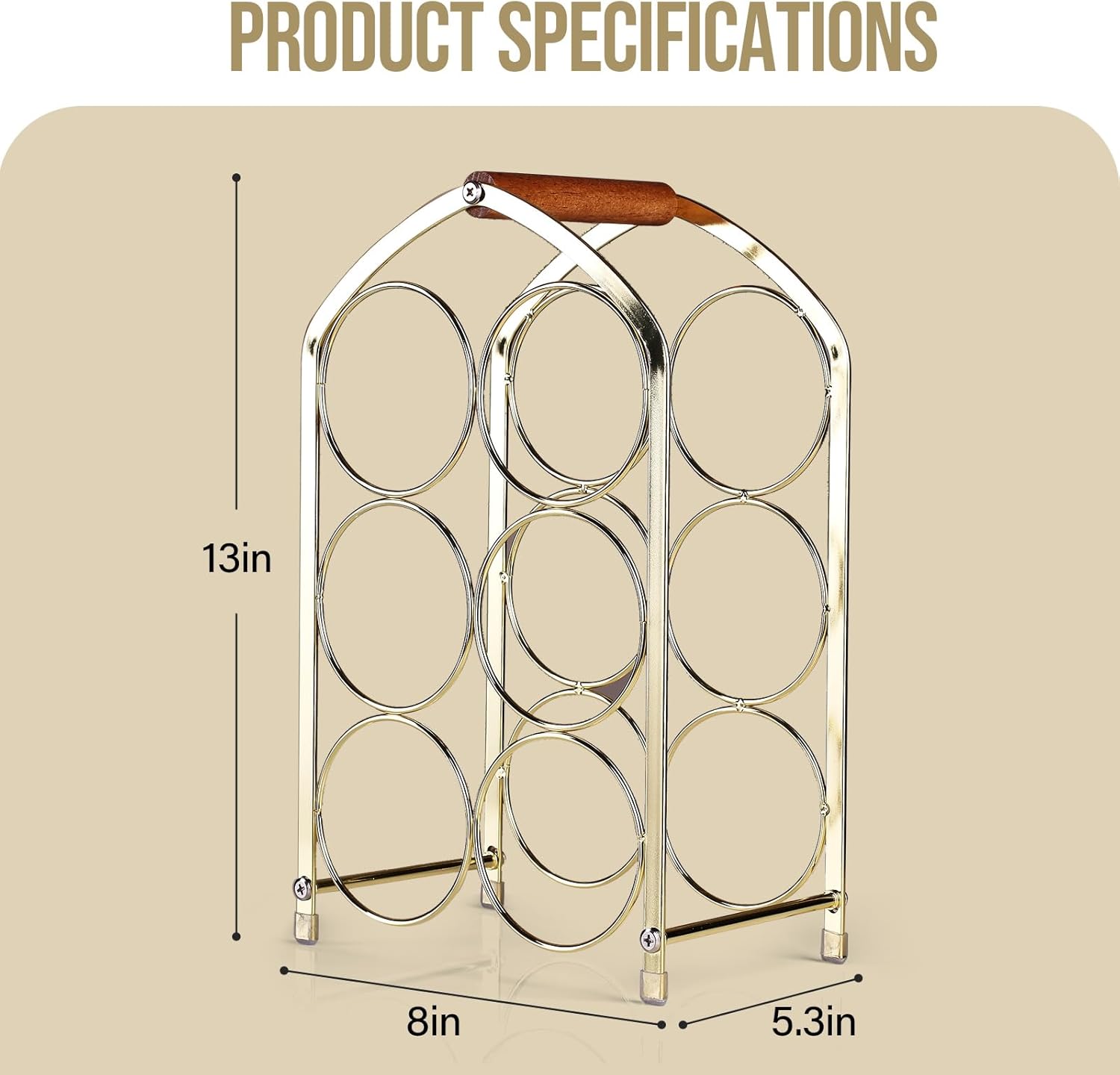 Drincarier 6 Bottle Countertop Wine Rack - Gold Metal 3 Tier Storage Stand