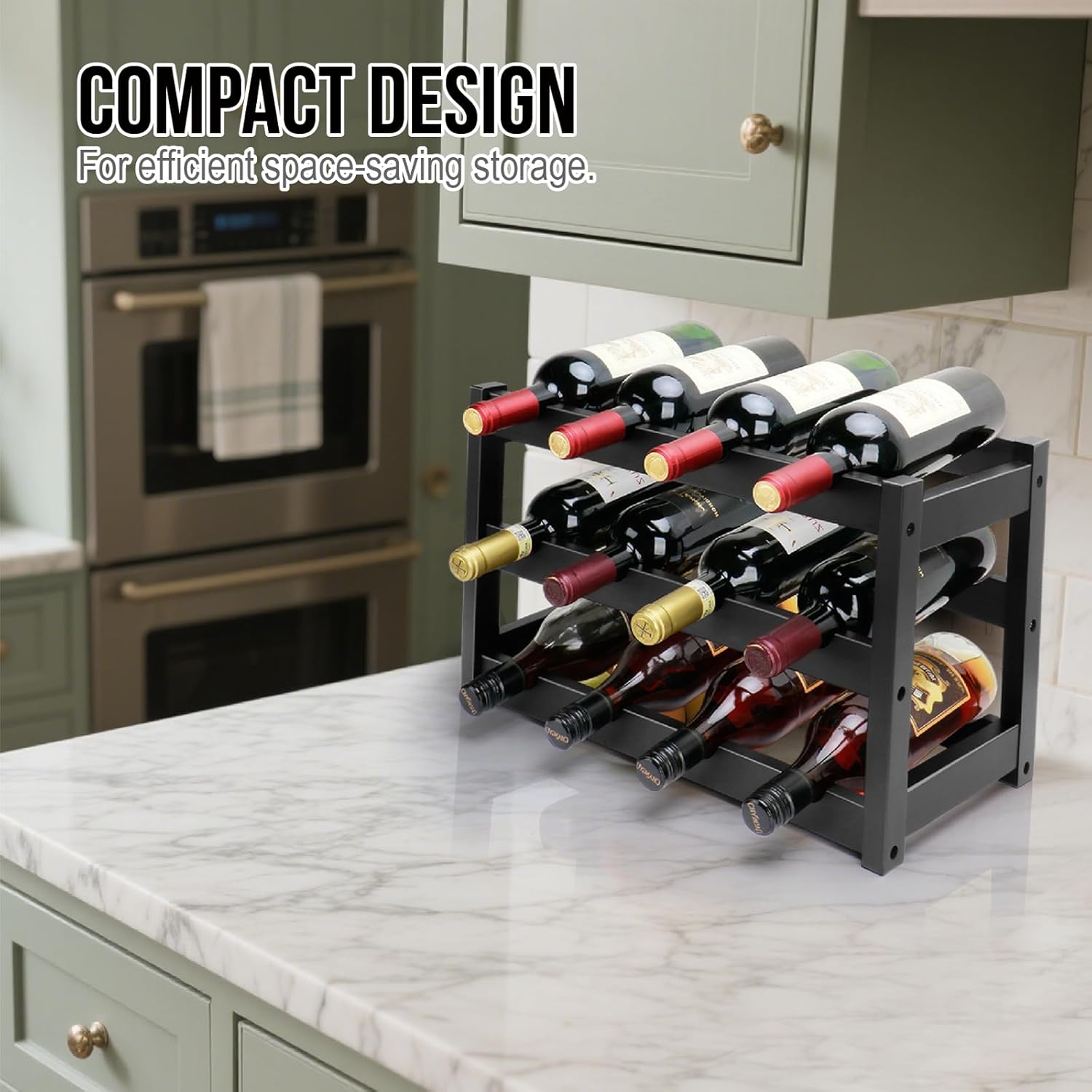 Thalomely 3-Tier Bamboo Wine Rack Black 12 Bottle Storage