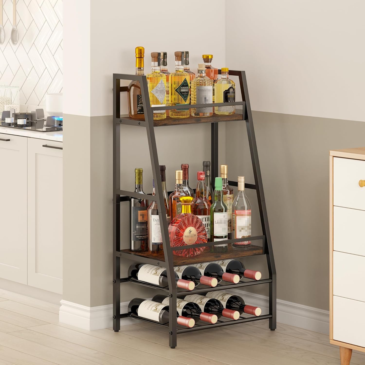 LOTEYIKE 4-Tier Freestanding Wine Rack Floor