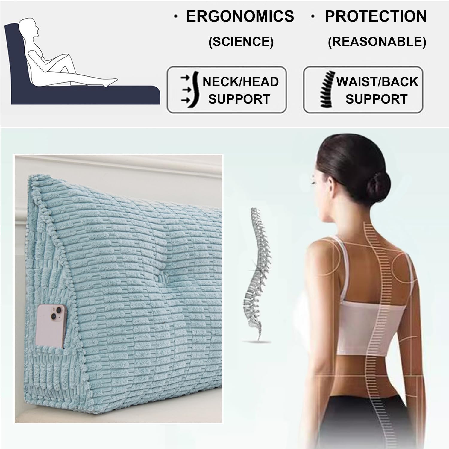 Wedge Reading Support Pillow with Removable Cover Blue 79 Inch