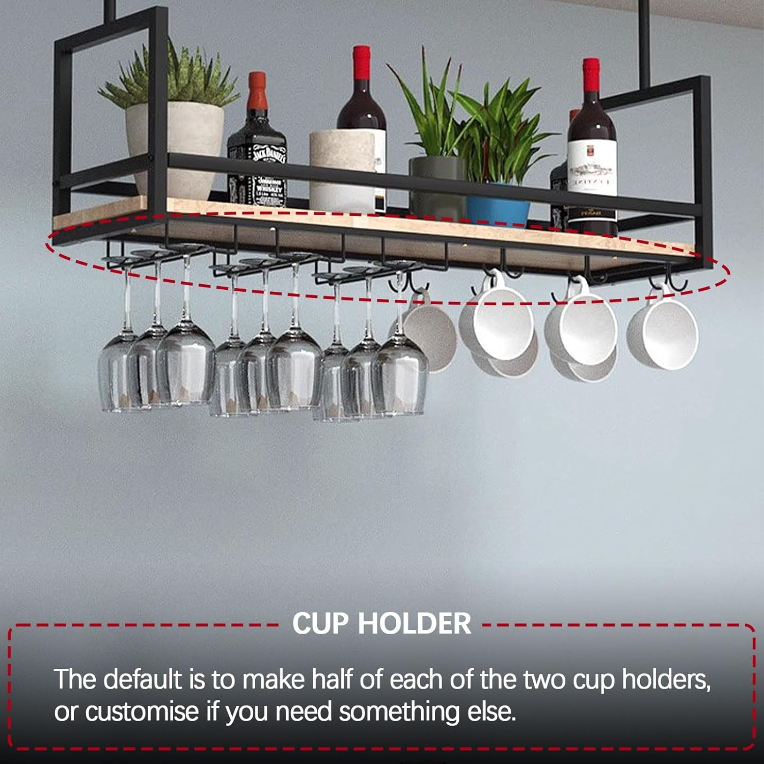 Ceiling Wine Glass Rack - Black Industrial Metal Holder