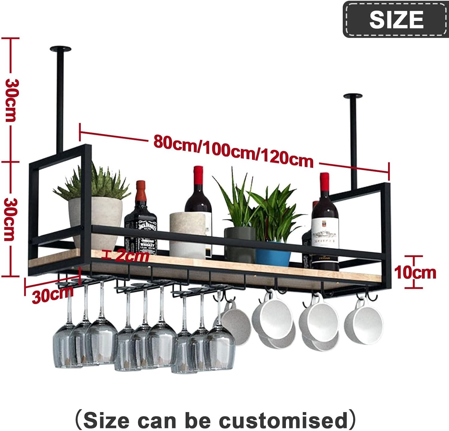 Ceiling Wine Glass Rack - Black Industrial Metal Holder