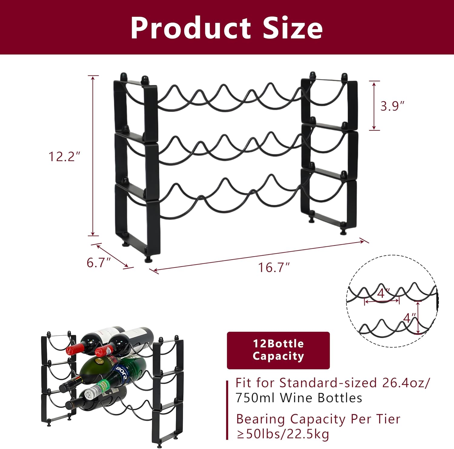 GREATLINK 3-Tier Wine Rack Black Freestanding