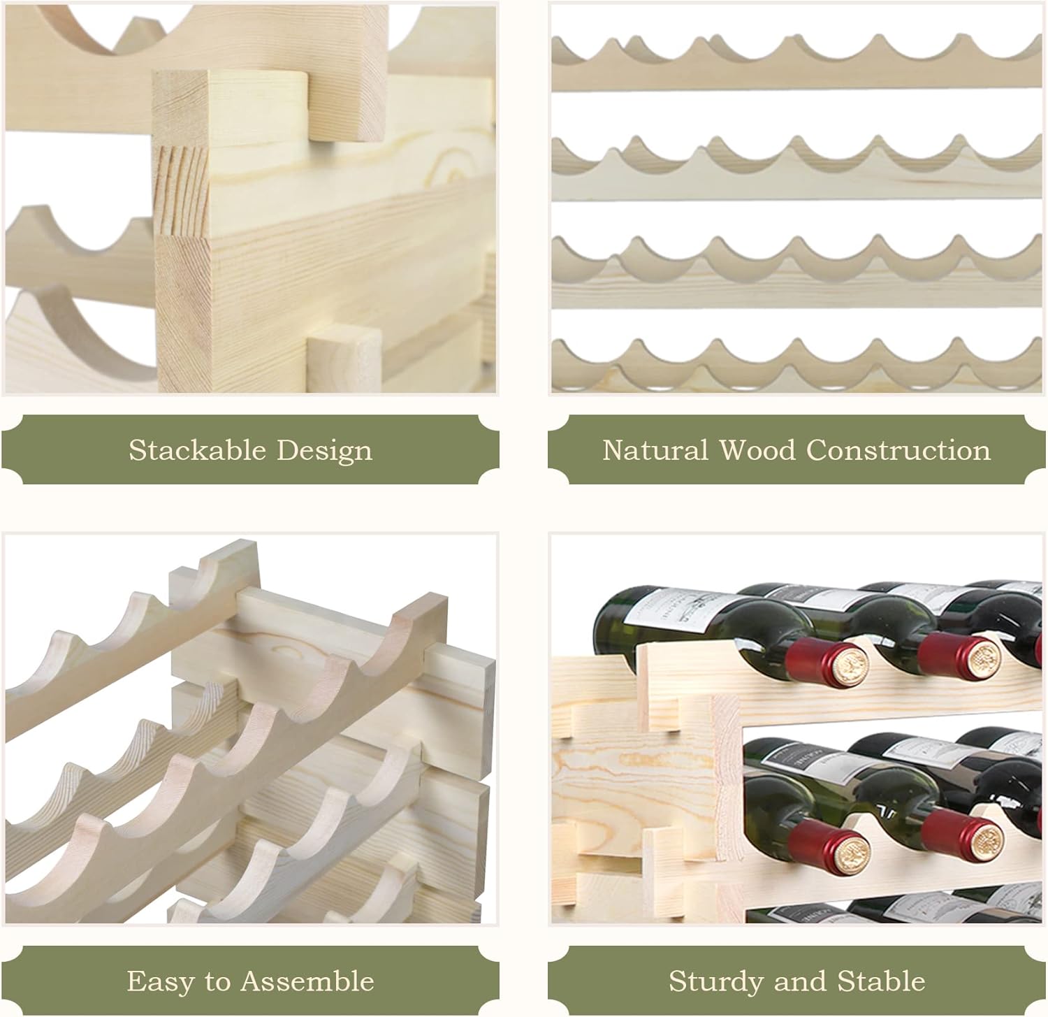 ZENY 72-Bottle Stackable Wood Wine Rack
