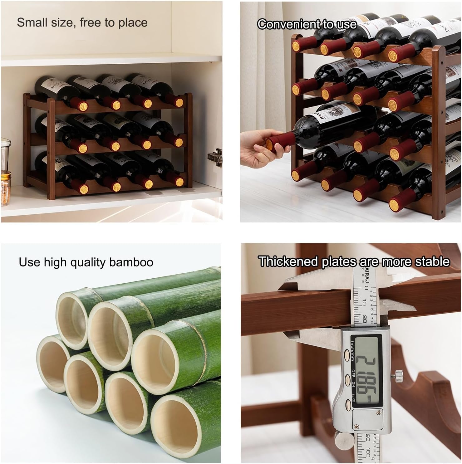 Comepa Bamboo Wine Rack 4-Tier 16-Bottle Storage