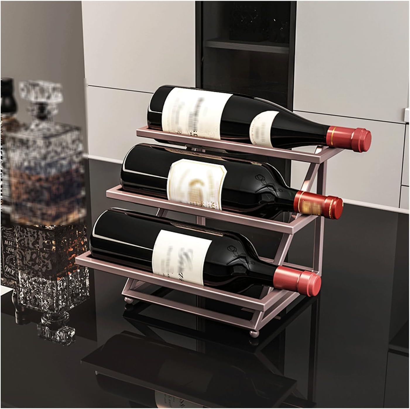 3 Tier Industrial Metal Wine Rack Free-Standing for Kitchen Bar