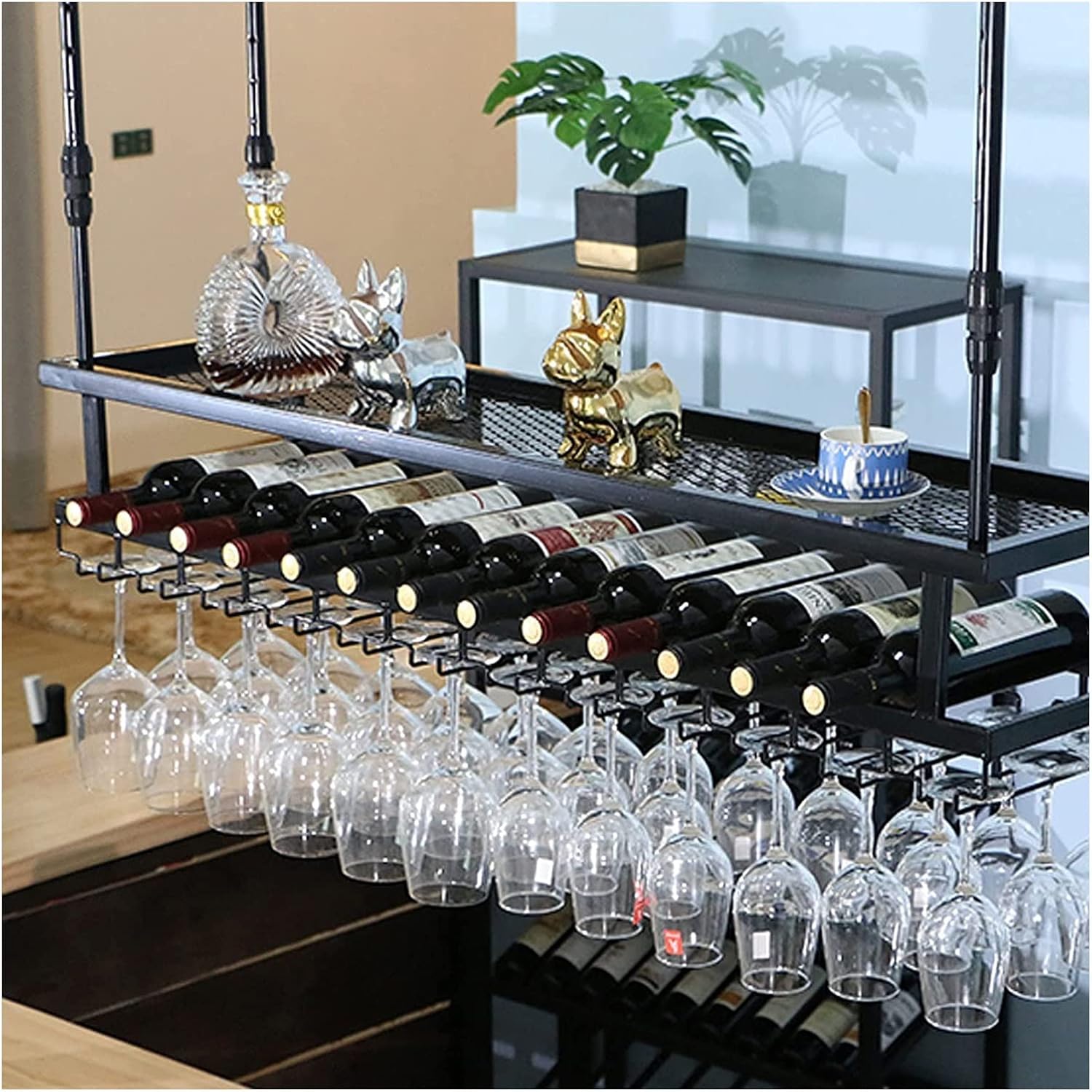 ALDEPO Wall-Mounted Wine Rack Durable Metal Ceiling Wine Holder