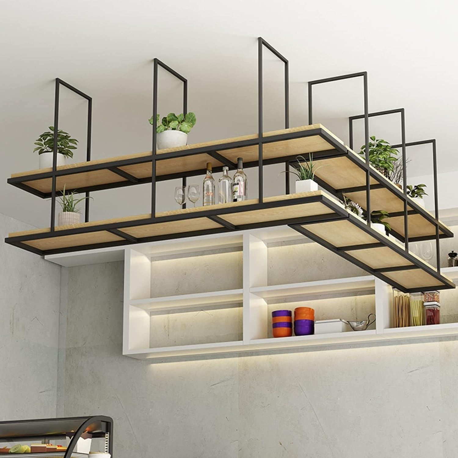 DASHADAO Wall-Mounted Wine Glass Rack with Floating Shelves 1