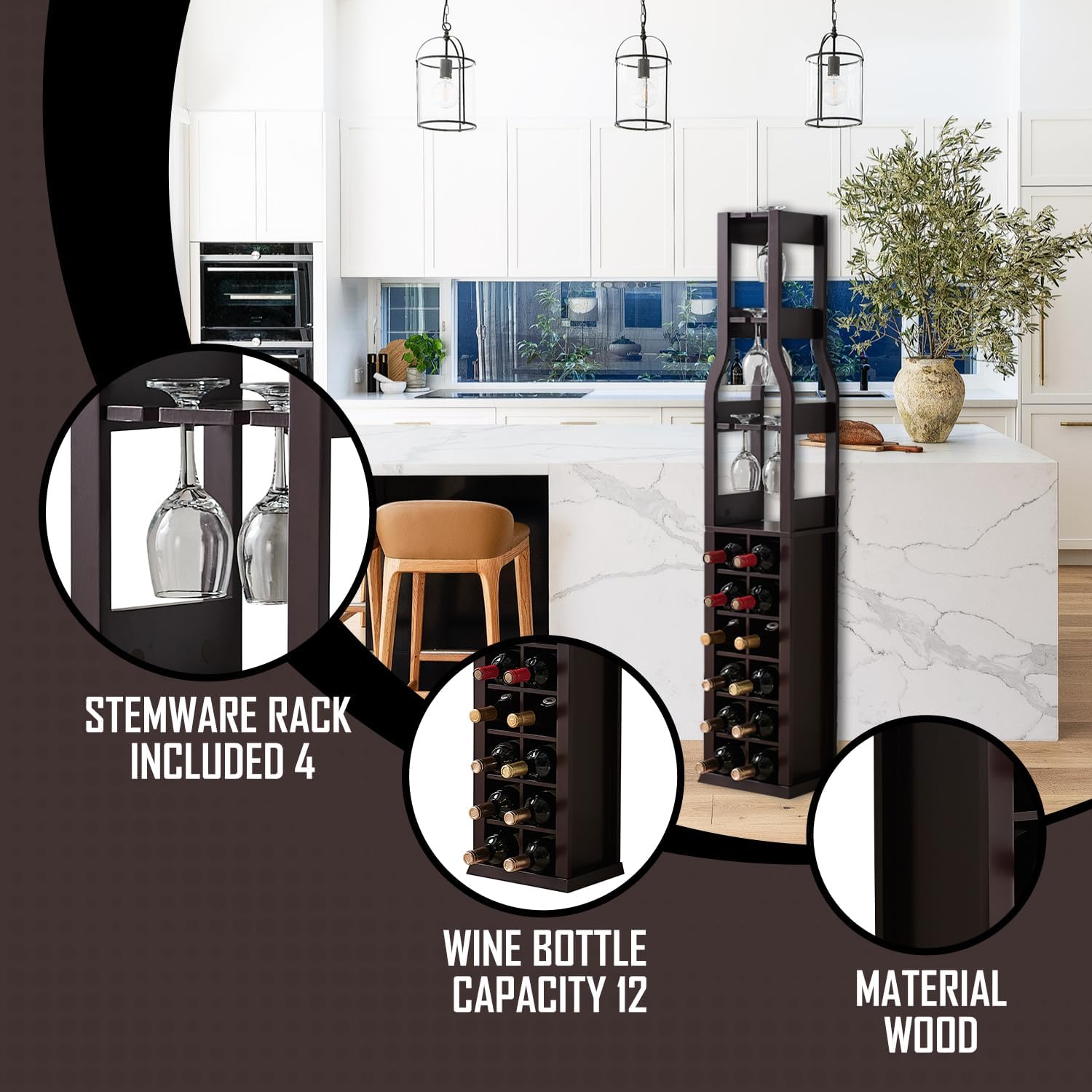 Kings Brand Granger Wine Rack - 12 Bottle Capacity - Dark Cherry