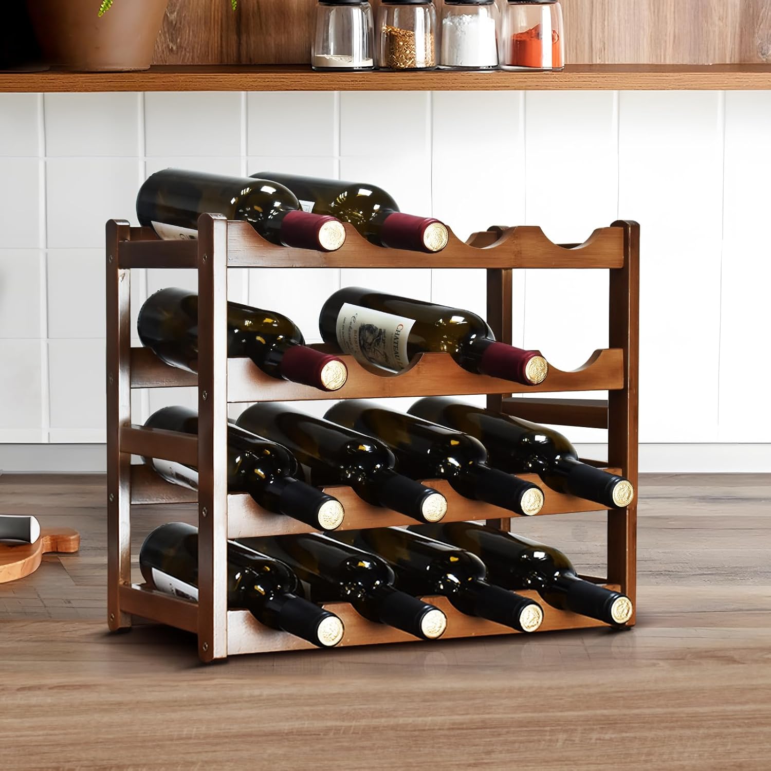 Brown 4-Tier Wine Rack for 16 Bottles