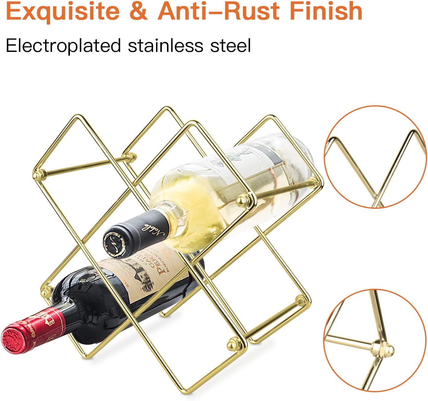 Yimerlen Tabletop Wine Rack 6 Bottle Capacity Gold Finish